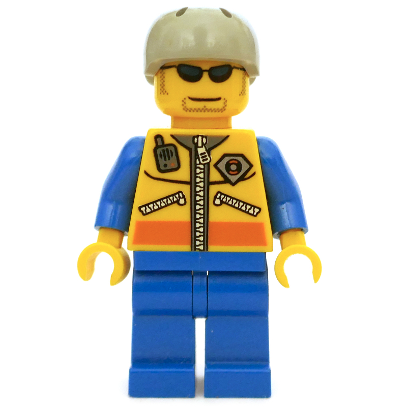 Coast Guard, Yellow Jacket with Zipper, Radio and Badge, Light Bluish Gray Helmet, Sunglasses