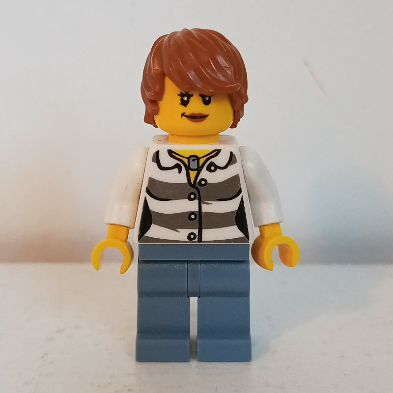 Criminal, Woman, Prison Shirt, Sand Blue Legs, Dark Orange Hair