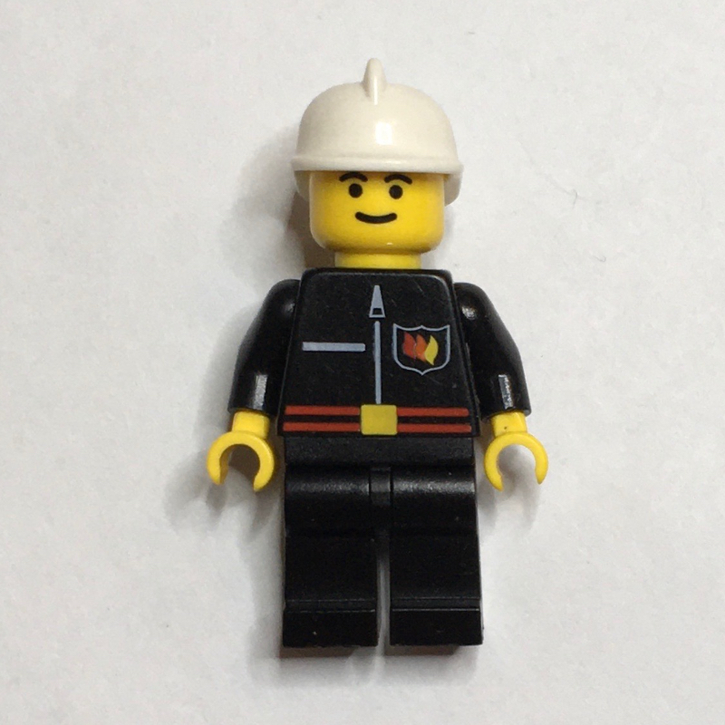Fireman, Black Fire Jacket with Red Belt and Badge, White Helmet