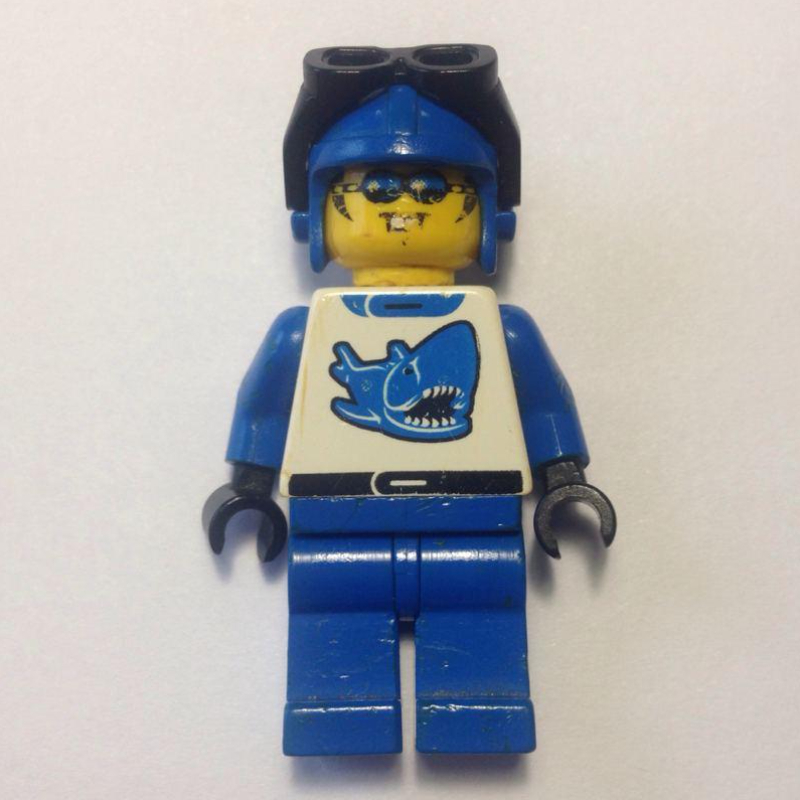Racer, Blue and White Outfit with Shark, Blue Hat with Goggles