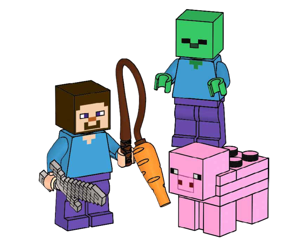 Steve, Zombie and Pig