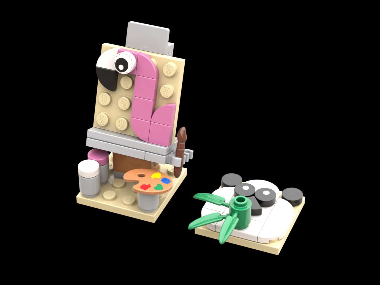 Creative Wildlife Panda and Flamingo